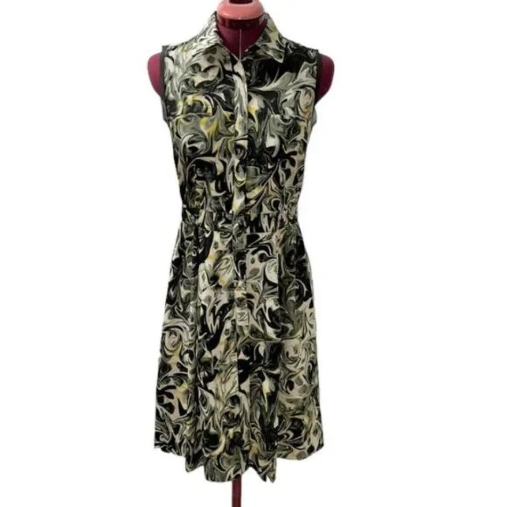 Simply Vera Vera Wang Green/Black Print Shirtdress - Size Medium